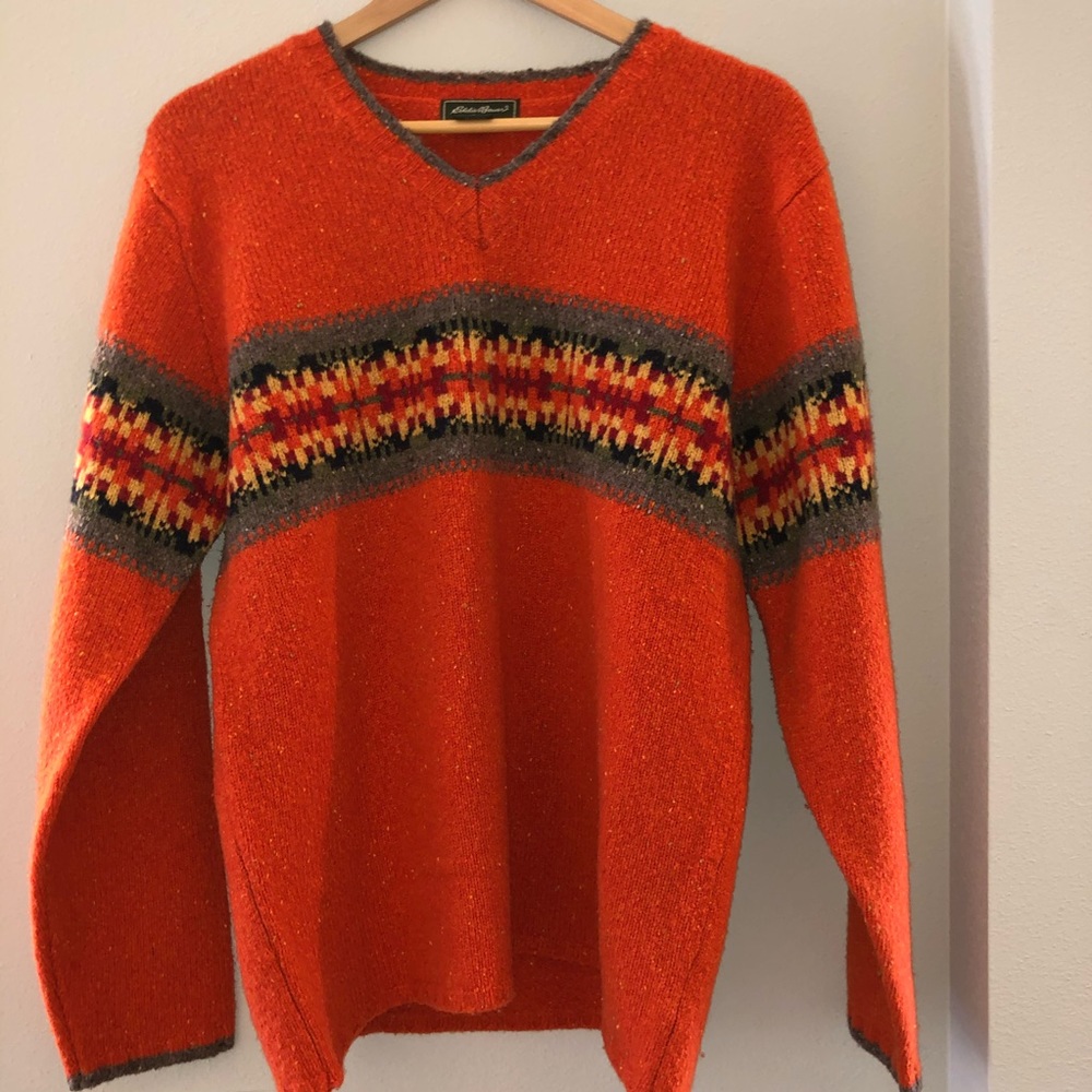 Eddie Bauer 100% Lambs Wool Orange Sweater